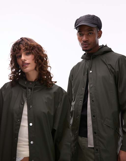 Rains 12020 unisex waterproof long jacket in green ASOS