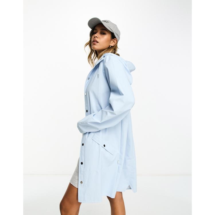 Rains 12020 unisex waterproof long jacket in light blue ASOS