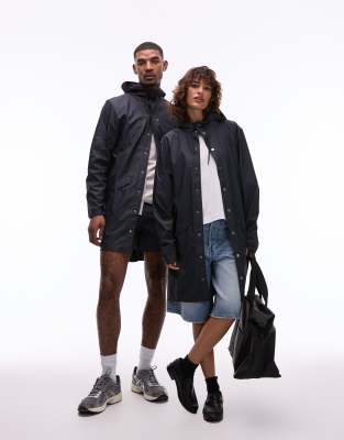 Rains 12020 Unisex Waterproof Long Jacket In Navy