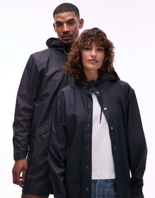 Long navy hot sale waterproof coat