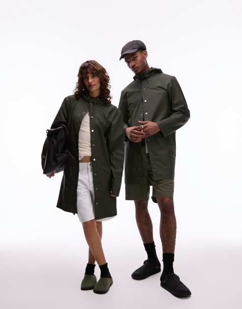 Rains 12020 unisex waterproof long jacket in green
