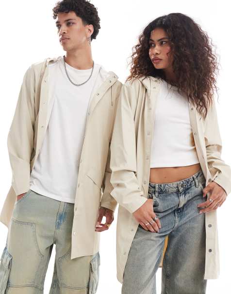 Rains – 12020 – Wasserdichte, lange Jacke in Creme - view 1