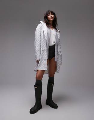 Rains - 12020 - Wasserdichte, lange Jacke mit hellem Schachbrettmuster-Weiß