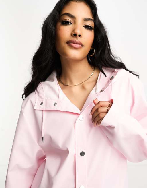 Rains 12020 waterproof hooded long jacket in pink ASOS