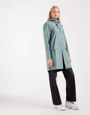 Rains 12020 waterproof hooded long jacket in sage green