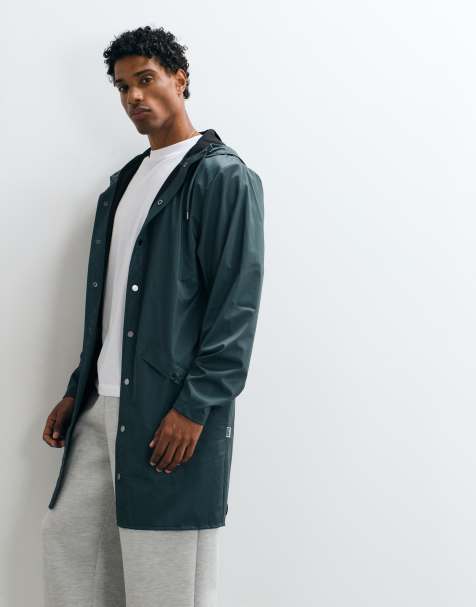 Rains 12020 waterproof long hooded jacket in green - view 1