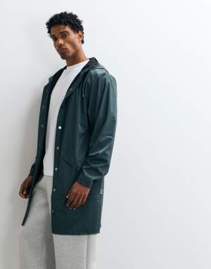 Rains 12020 waterproof long hooded jacket in green