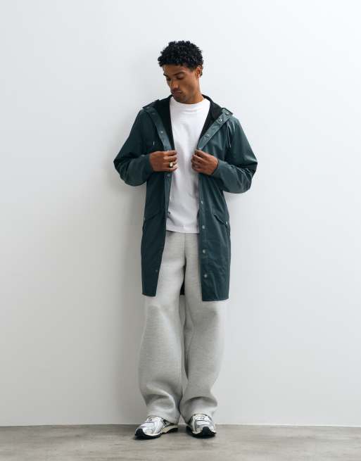 Rains 12020 waterproof long hooded jacket in green, 2 of 5
