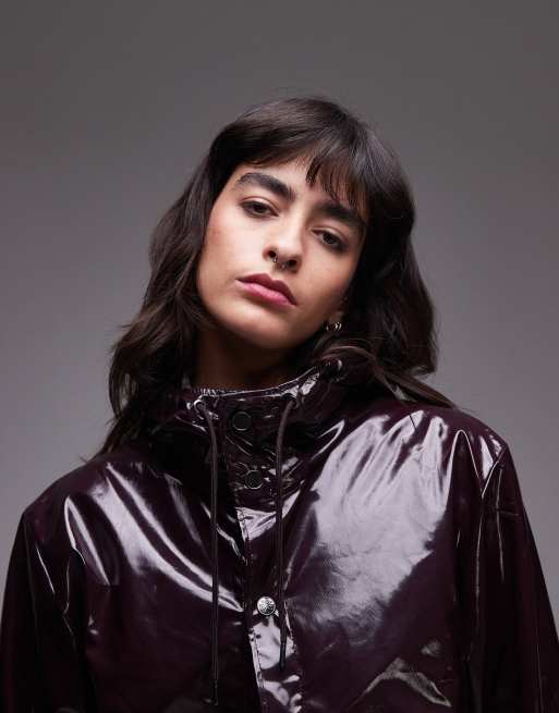 Rains 12020 waterproof long jacket in burgundy shine exclusive to