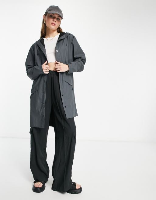 Rains 12020 waterproof long jacket in charcoal