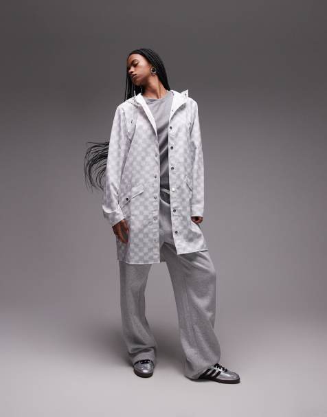 Rains 12020 waterproof long jacket in light checkerboard - view 1