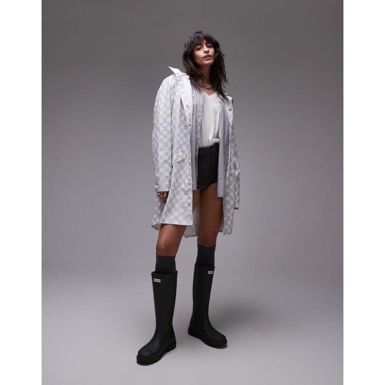 fig L london 　weather jumper SK グレー Rains 12020 waterproof long jacket in light checkerboard | ASOS