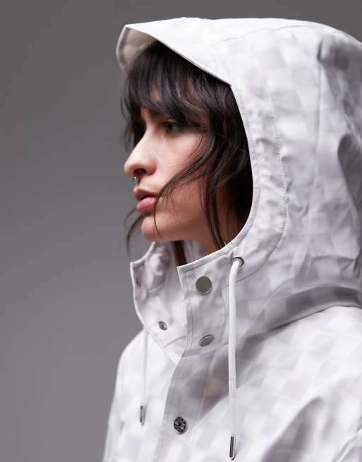 fig L london 　weather jumper SK グレー Rains 12020 waterproof long jacket in light checkerboard | ASOS