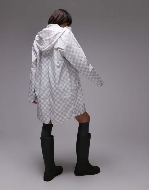 fig L london 　weather jumper SK グレー Rains 12020 waterproof long jacket in light checkerboard | ASOS