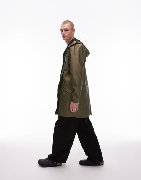 Rains 12020 waterproof long jacket in metallic khaki - view 1
