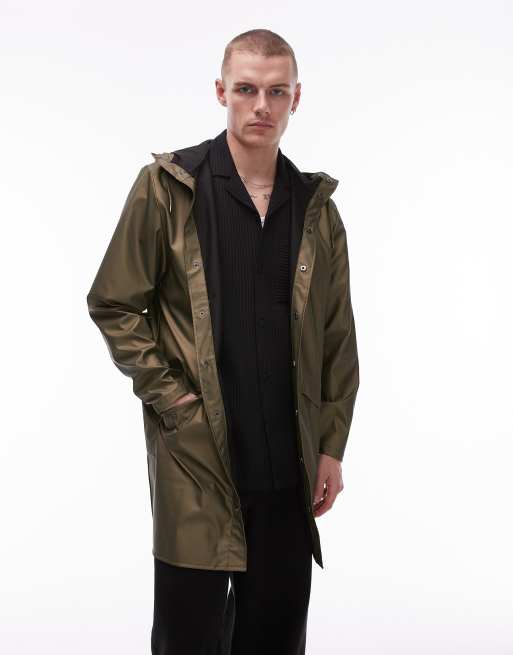 Rains 12020 waterproof long jacket in metallic khaki ASOS