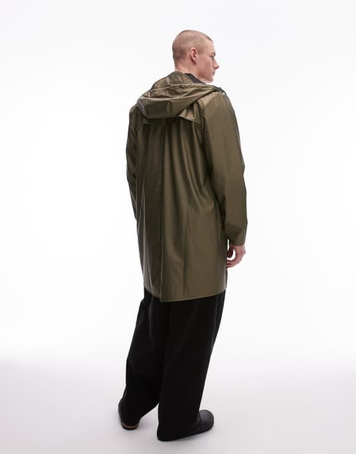 Rains 12020 waterproof long jacket in metallic khaki, 4 of 4