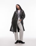 [Rains] Rains 12040 a-line belted waterproof longer jacket in green shine S 127 Swamp
