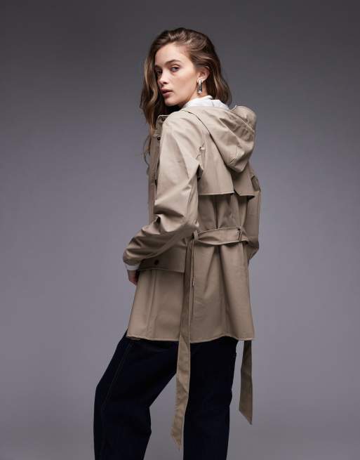 Rains 12100 belted curve waterproof short jacket in beige, 3 of 4