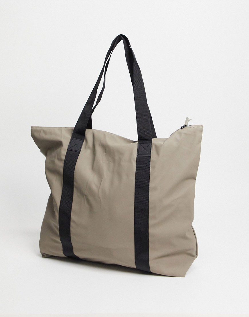 Rains 1224 contrast webbing tote bag in taupe-Brown