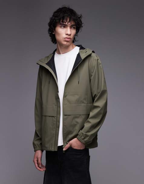 Rains 12420 Suva zip through waterproof hardshell jacket in khaki - view 1