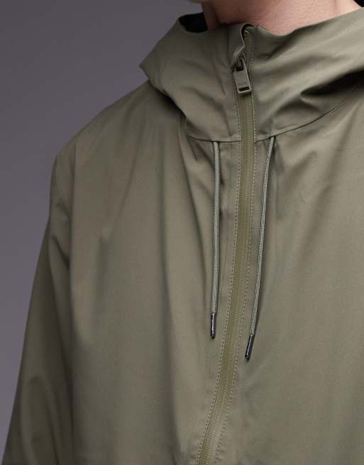 Rains 12420 Suva zip through waterproof hardshell jacket in khaki, 5 of 5