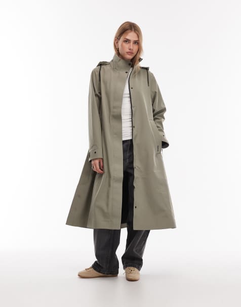 Rains 12500 a-line waterproof soft shell longer jacket in pale green
