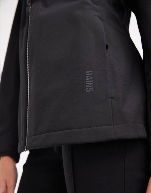 Rains 12570 Suva Softshell waterproof cinched waist hooded jacket in black, 3 of 4
