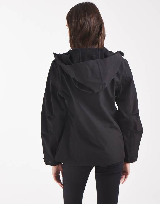 Rains 12570 Suva Softshell waterproof cinched waist hooded jacket in black, 4 of 4