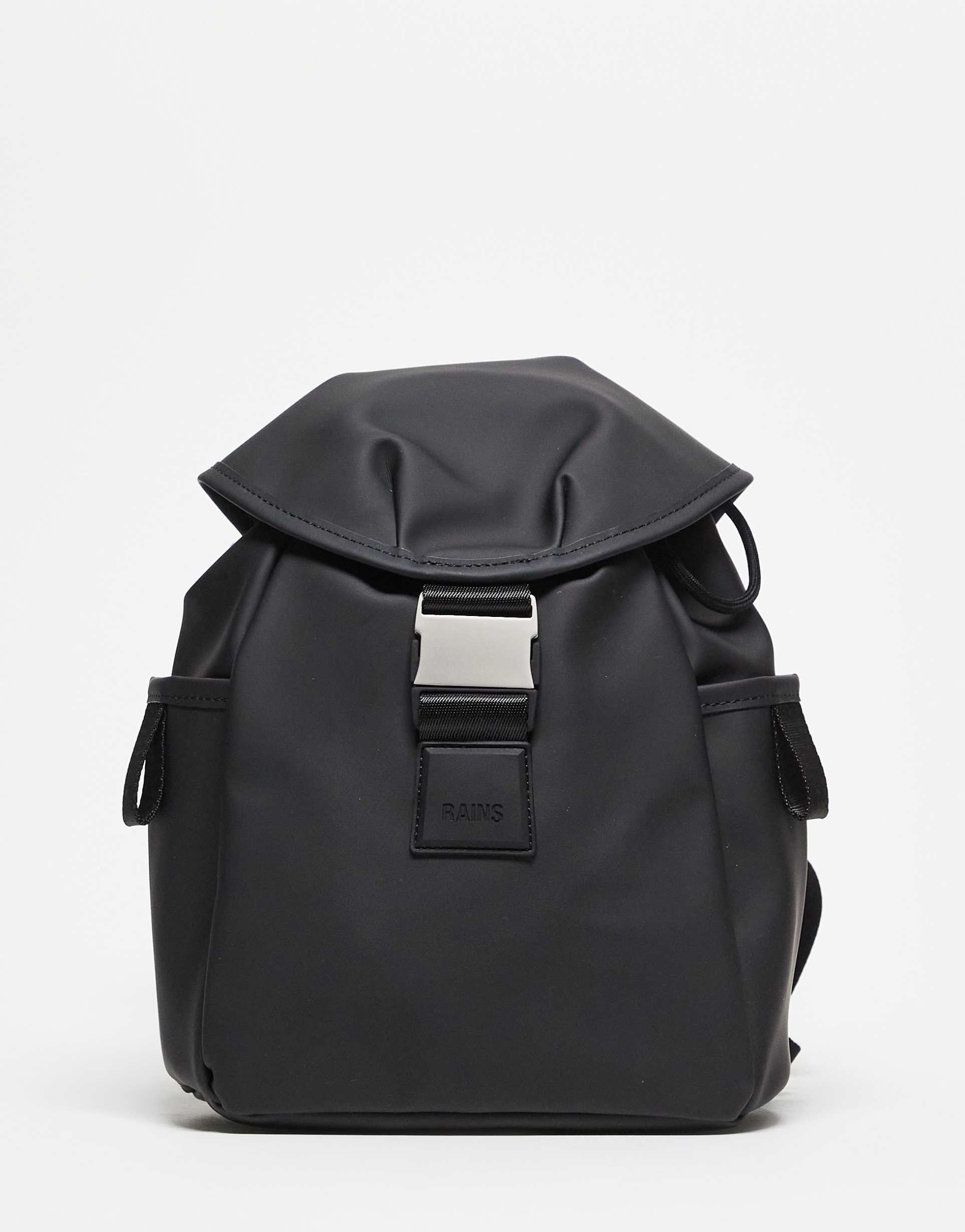 rains 12870 valera waterproof mini bucket backpack with drawstring & buckle closure in black