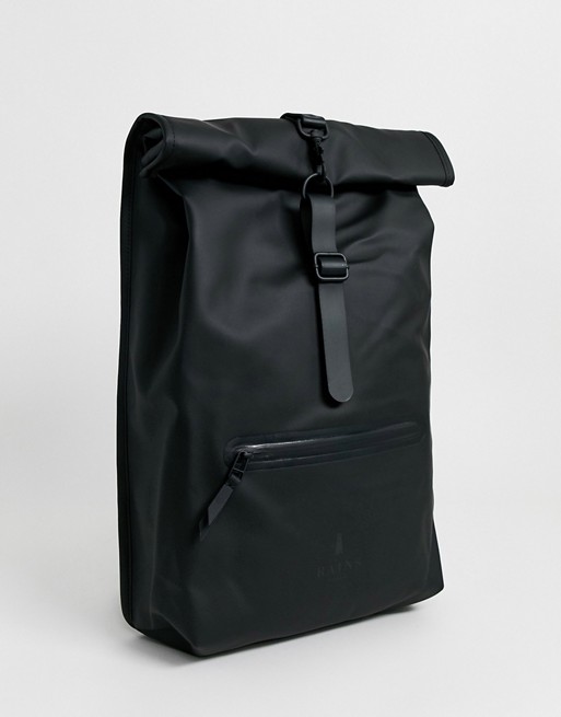 Rains 1316 waterproof Roll Top backpack in black