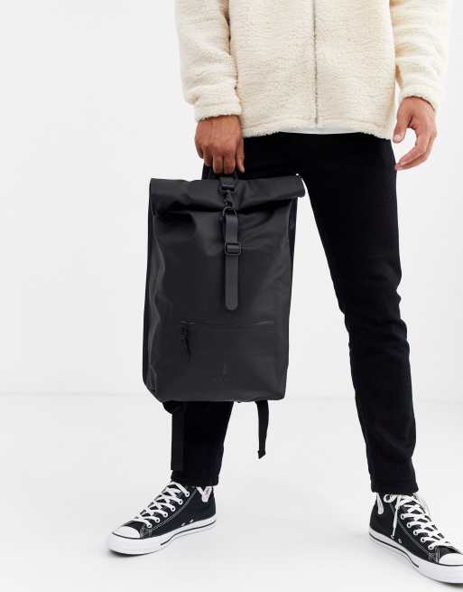 Rains 1316 Waterproof Roll Top Backpack In Black Asos