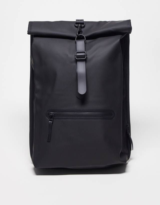 Rains 1316 waterproof Roll Top backpack in black