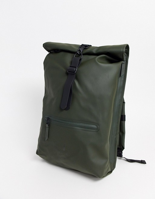 Rains 1316 waterproof Roll Top backpack in green