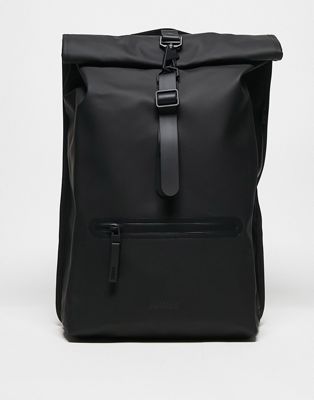 Rains 13320 unisex waterproof roll top backpack in black - ASOS Price Checker