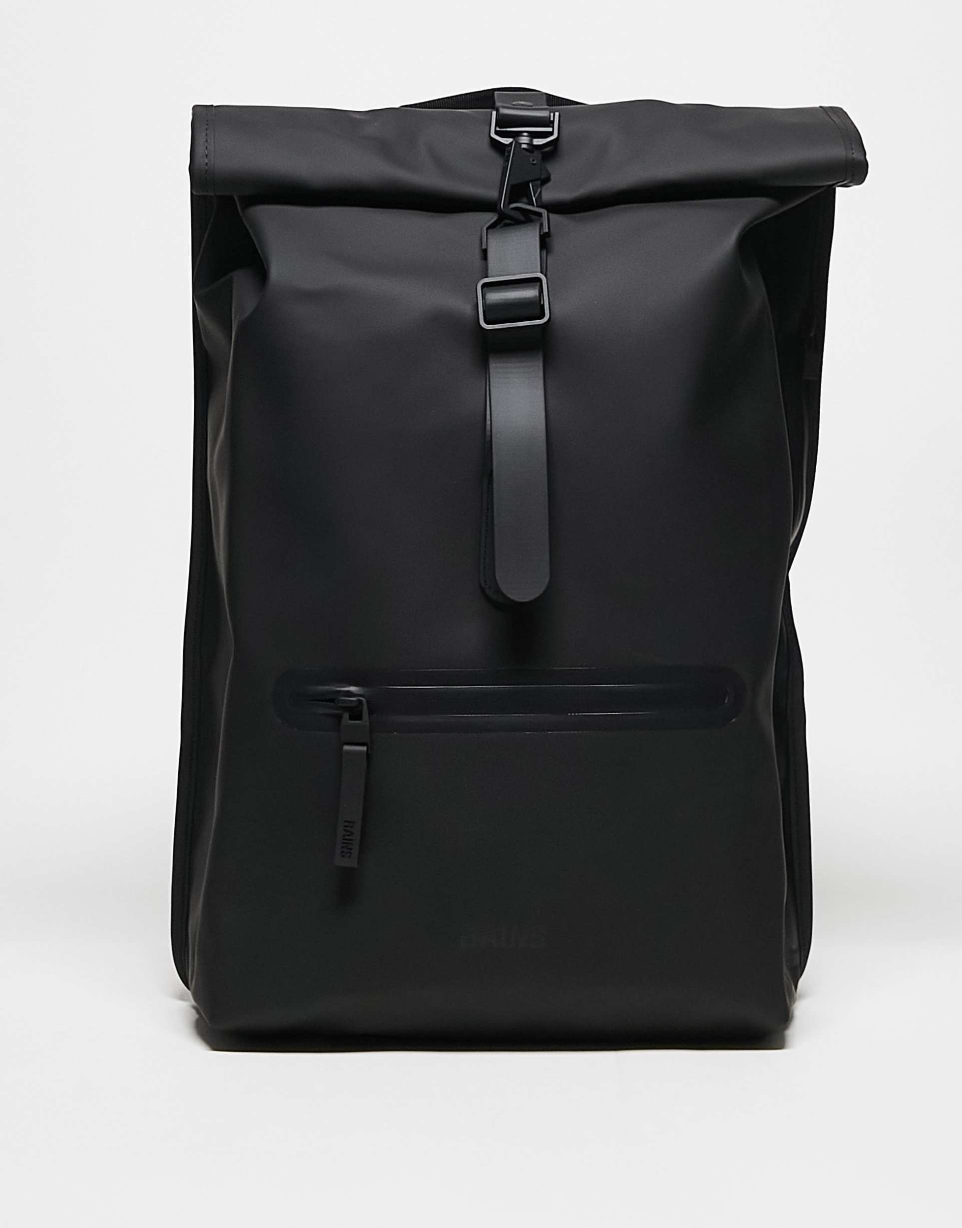 rains 13320 unisex waterproof roll top backpack in black