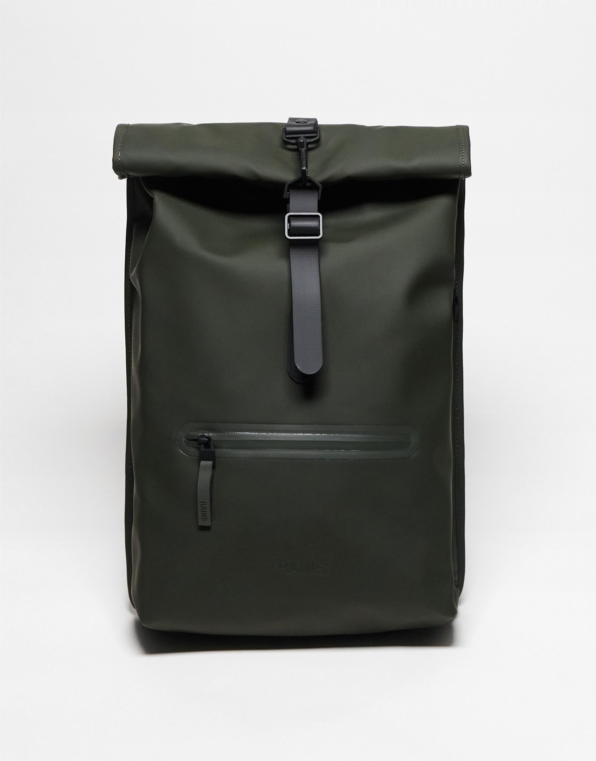 rains 13320 unisex waterproof roll top backpack in green