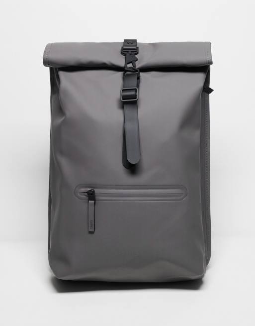 Rains 13320 unisex waterproof roll top backpack in grey | ASOS