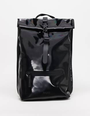 Rains - 13320 - Wasserdichter Rolltop-Rucksack in glänzendem Schwarz