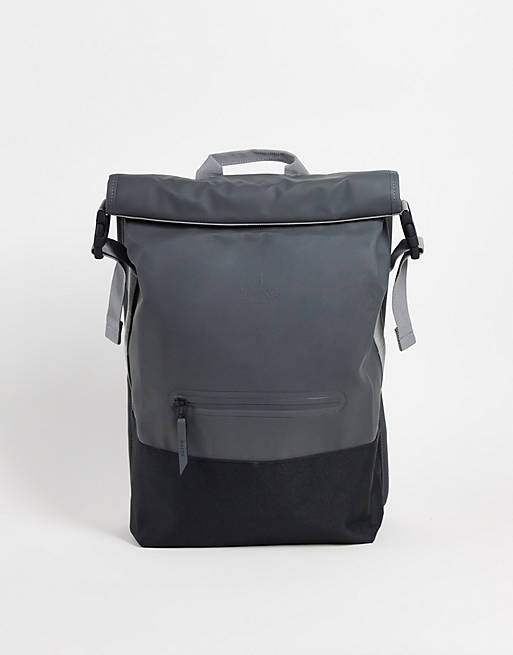 Men Rains 1372 buckle rolltop backpack in slate grey 
