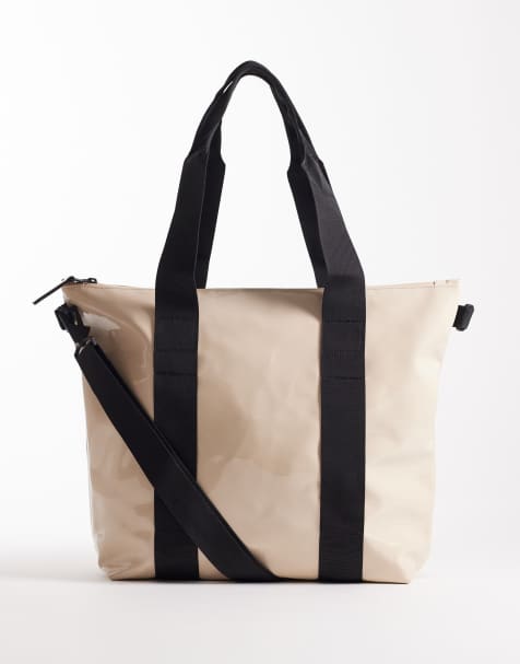 Rains 14160 waterproof mini tote bag in off white shine - view 1