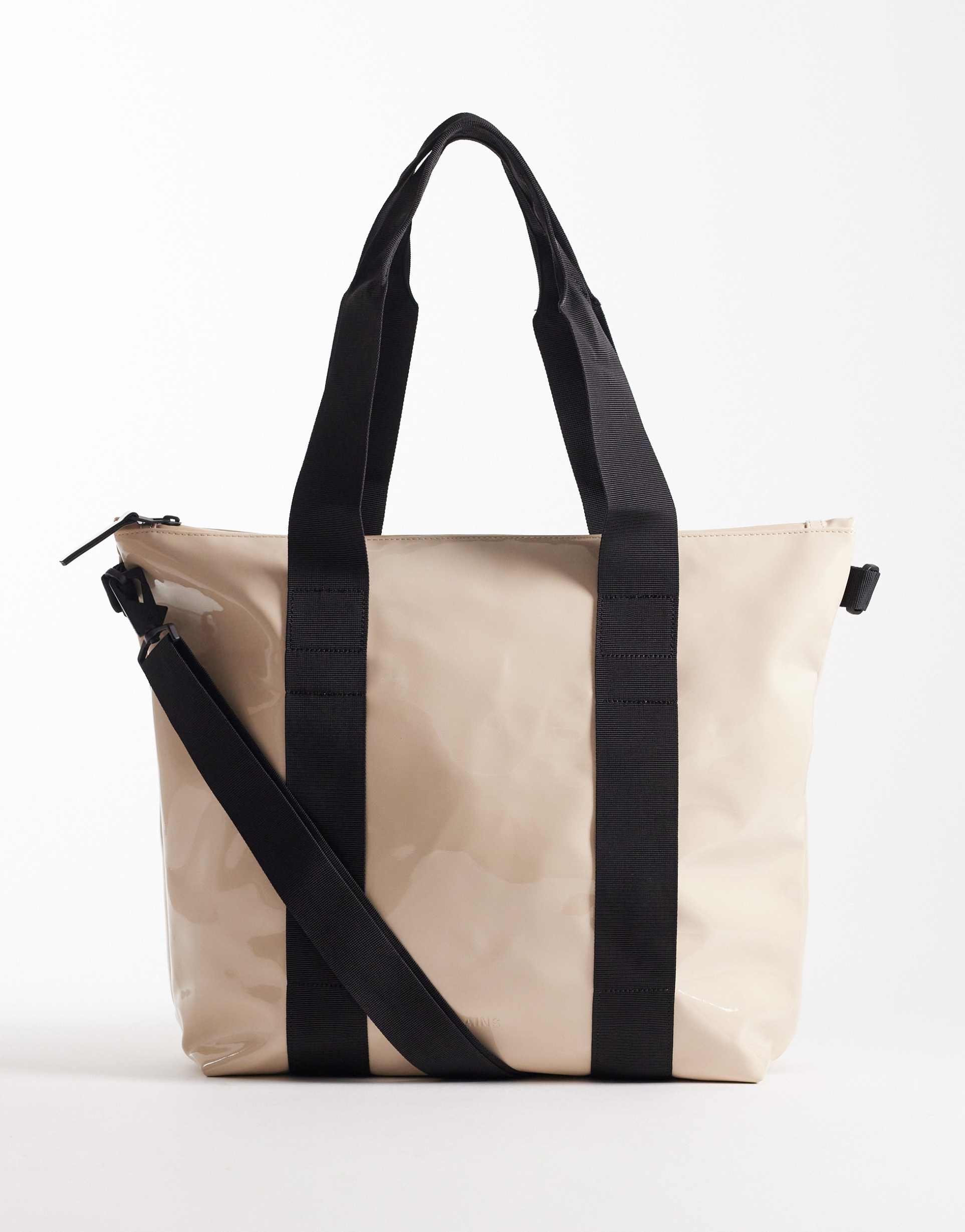 rains 14160 waterproof mini tote bag in off-white shine