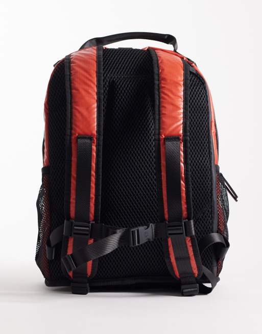 Rains 14680 Sibu waterproof grid print clip front backpack in red, 3 of 5