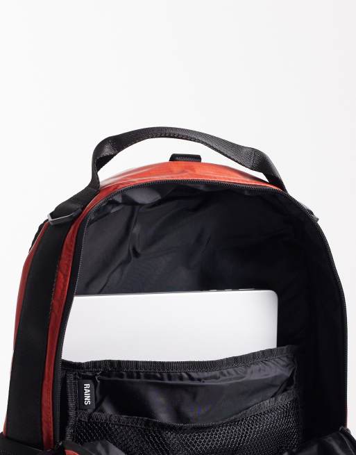 Rains 14680 Sibu waterproof grid print clip front backpack in red, 4 of 5
