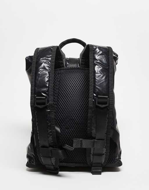 Rains - 14740 Sibu - Mini sac à dos imperméable avec partie supérieure roulée - Noir brillant, 3 de 3