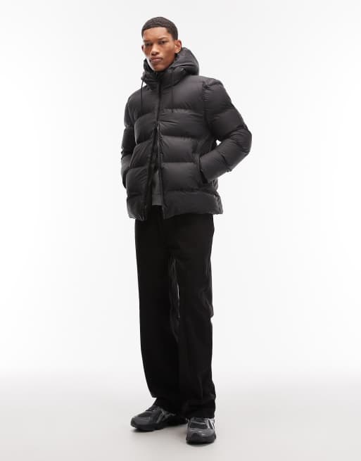 Rains 15120 Alta waterproof short puffer jacket in green blur print, 2 of 5
