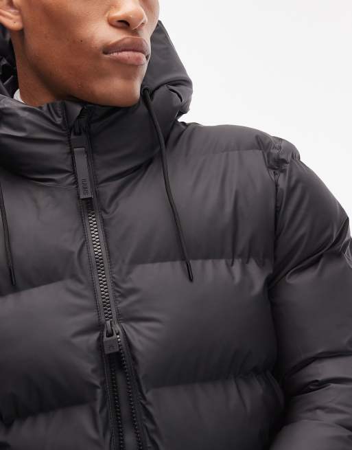 Rains 15120 Alta waterproof short puffer jacket in green blur print, 5 of 5