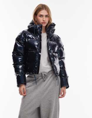 Rains - 15150 Alta - Kurze, wasserdichte Pufferjacke in glänzendem Marineblau