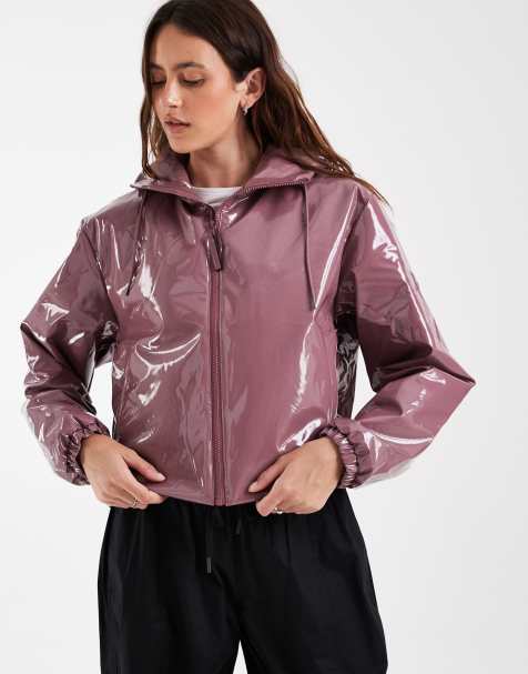 Rains 15780 Lohja vandtæt, isoleret kort jakke med hætte i mauve - view 1
