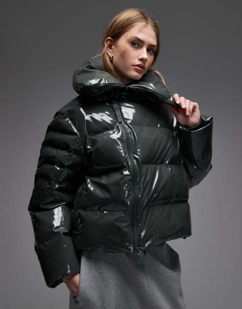 Rains 17230 Alta waterproof short puffer jacket in green shine - view 1